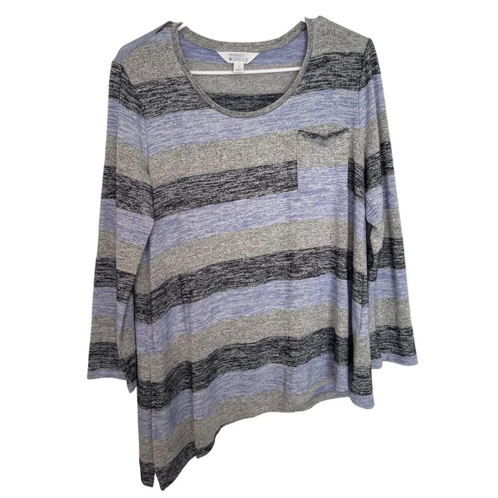 Market & Spruce Vreelan Pocket Stripe Long Sleeve Top Asymmetrical Size Medium - Picture 2 of 12